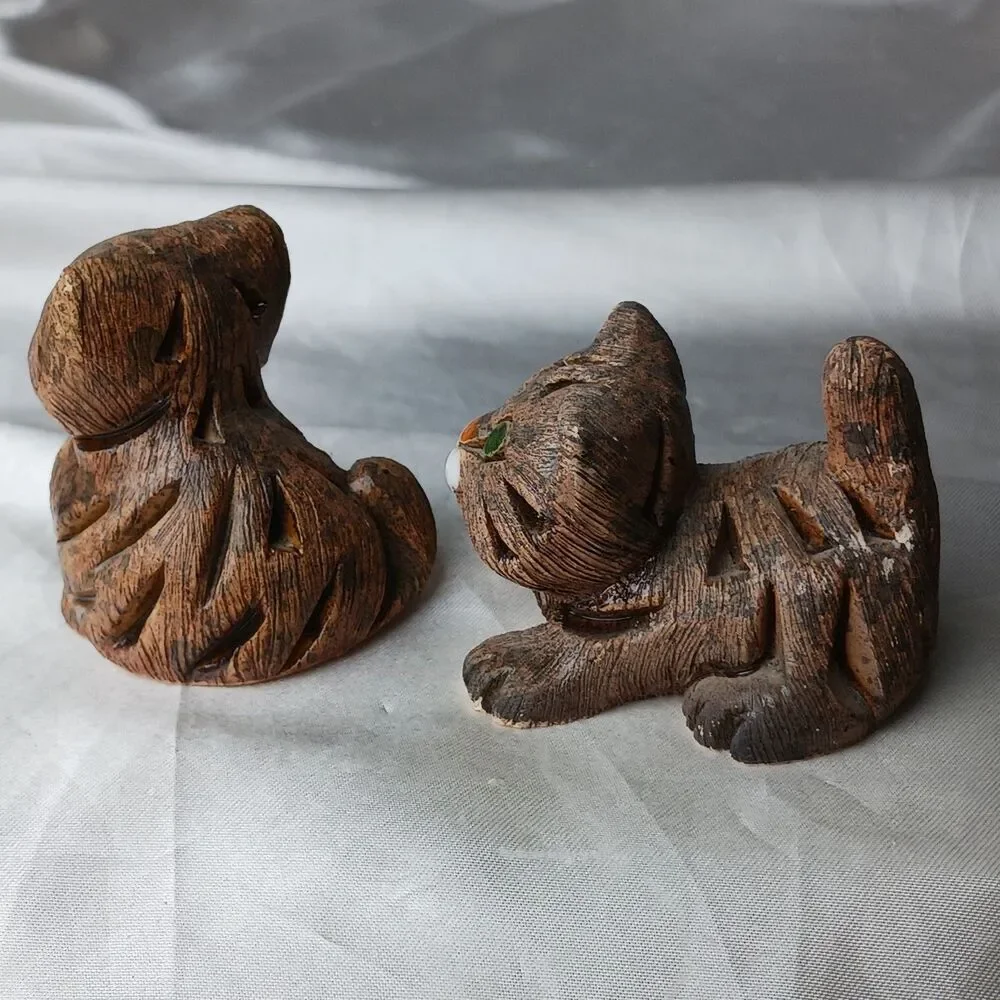 Vintage Artesania Rinconada Art Pottery Hand Crafted Clay 4 Figurines-TABBY CATS